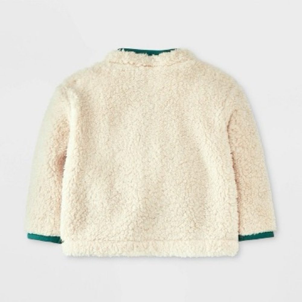 NWT Cat & Jack Kids Cream Sherpa Jacket with Green Trim Size 18months - Picture 2 of 4